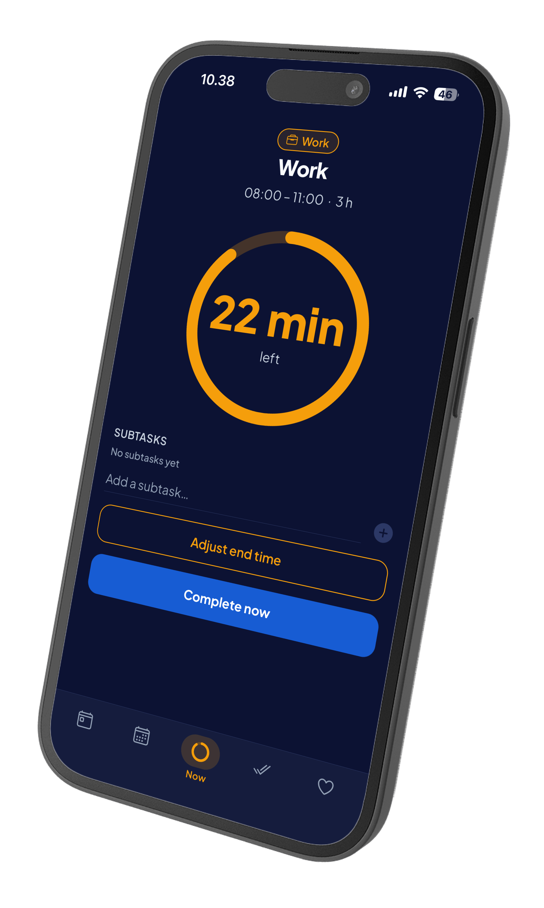 Now view: the current task and time remaining